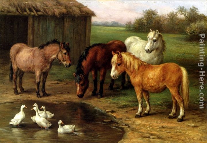 Edgar Hunt Ponies By A Pond